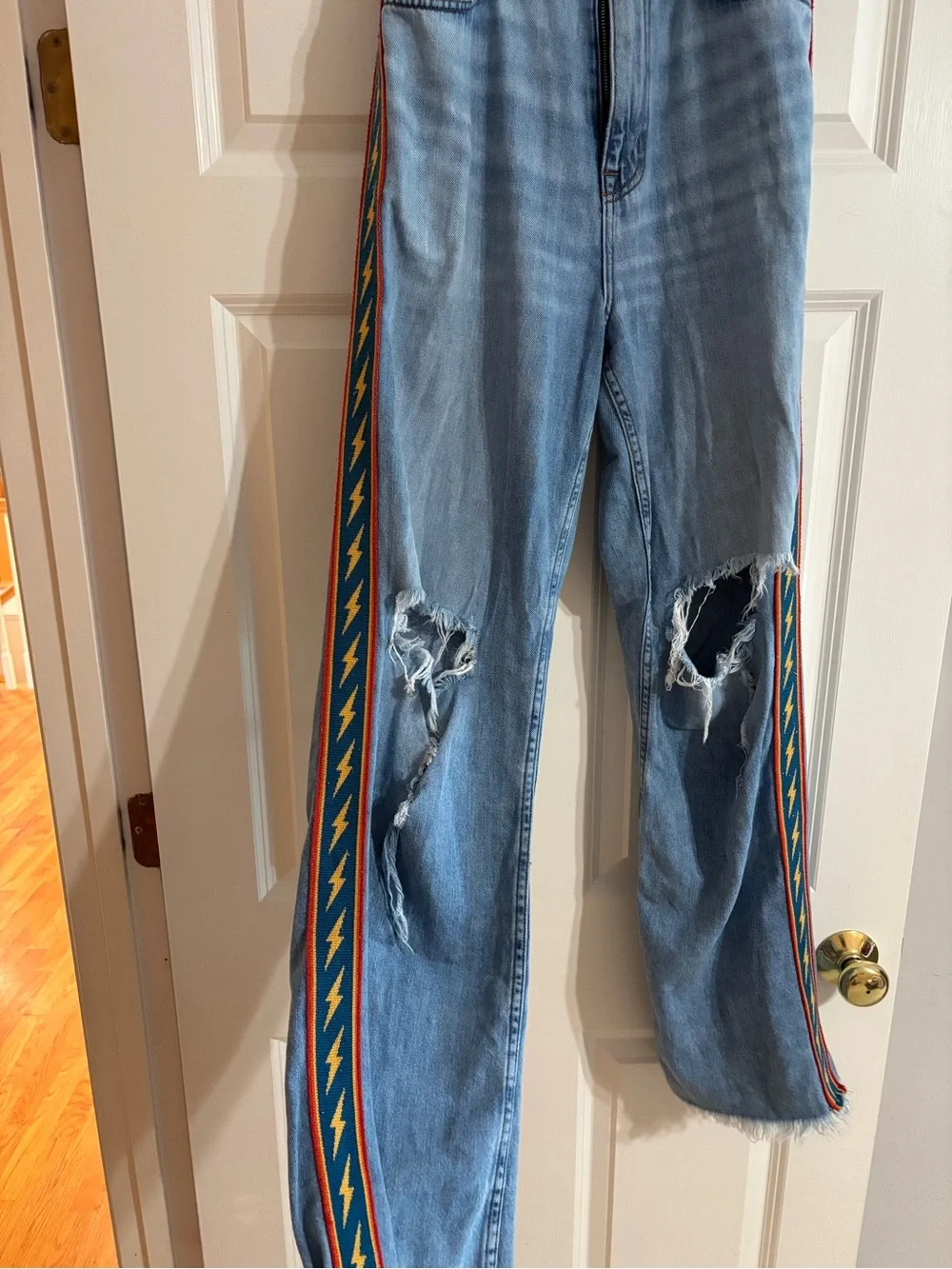 Aviator Nation Bolt Stripe Gypsy Jeans, Wide Leg & Hi-Rise Womens size 27